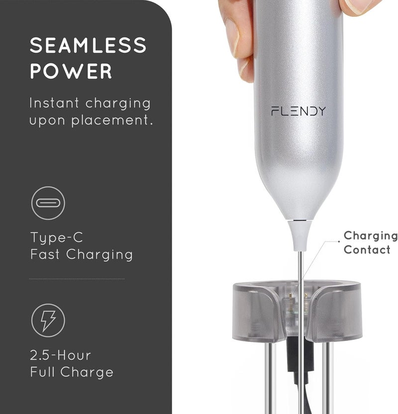 Flendy Rechargeable Milk Frother Handheld With USB-C Charging Stand, Electric Drink Mixer, Mini Whisk for Coffee, Matcha, etc - Image 5